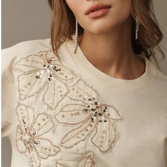Anthropologie Cream Embellished Top - Picture 4 of 12